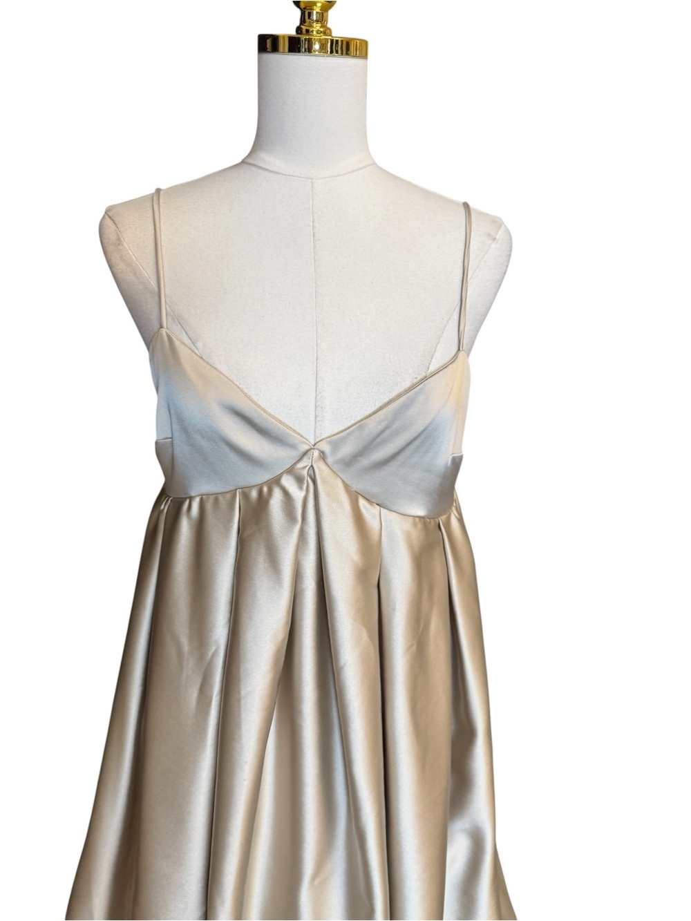 H&M Champagne Satin Bubble Hem Mini Dress V-Neck Empire Waist Womens M - Picture 6 of 8